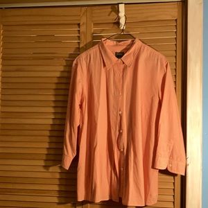 Pink and light orange button-down blouse